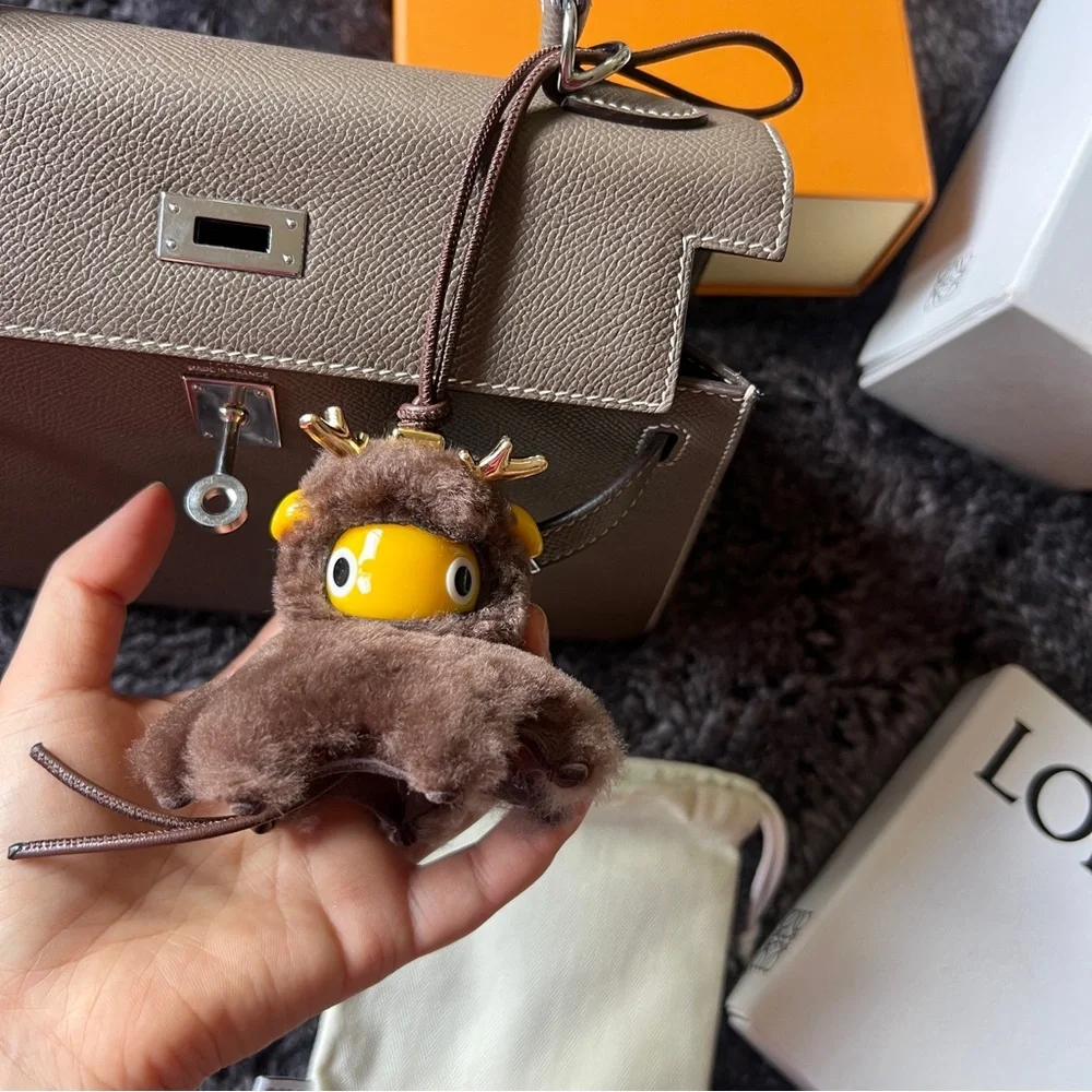 Loewe Brown Plush Deer Charm Keychain Fawnie charm in shearling winter cute gift